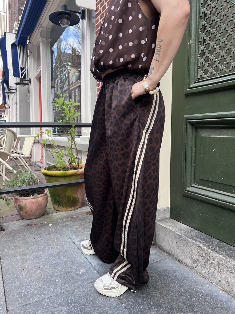 Leopard barrel broek beige